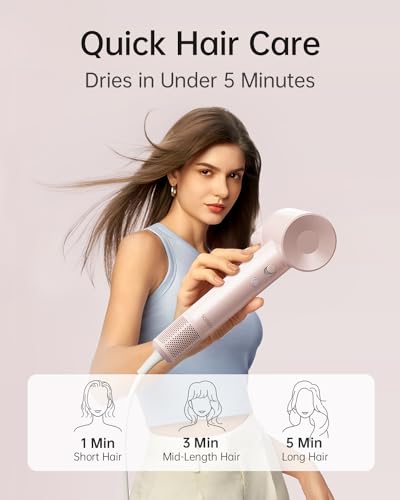 Image of Laifen Hair Dryer SE Lite Pink, 150 Million Negative Ionic Blow Dryer with 100,000 RPM Brushless Motor, 1400 Watt Powerful Fast Drying High-Speed Low Noise Hairdryer, Lightweight and Compact Design