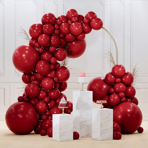 Image of PartyWoo Burgundy Balloons 145 pcs Different Sizes of 18 12 10 5 Inch Dark Chestnut Red Maroon Balloon Arch Kit Garland for Birthday Graduation Anniversary Cherry Casino Party Decorations Red-Y62
