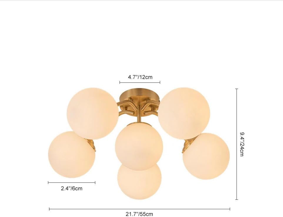 Sputnik Bubble Chandelier, Modern Semi-Flush Mount Ceiling Light Fixture with Brushed Brass Finish and Milky White Glass Globes, Dimmable for Living Room Dining Room Bedroom (Black, 6 Light)