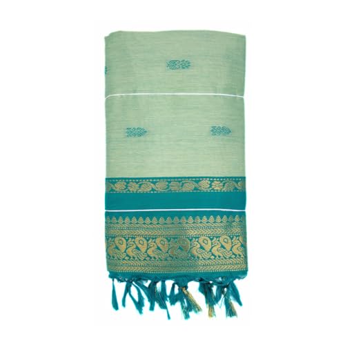 Image of Pure Kalyani Cotton Saree | Zari Border & Blouse Piece - Lata Gadwal Design | Traditional Saree