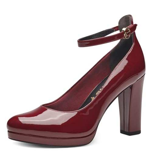 Tamaris Damen Pumps mit Riemen Vegan Blockabsatz; Bordeaux PATENT/rot; 37...