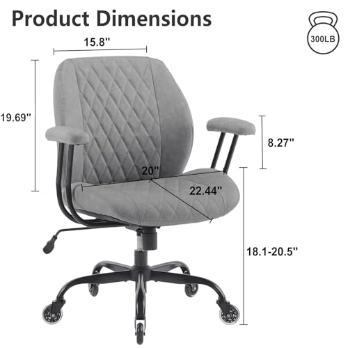 YFO Modern Ergonomic Office Desk Chair, Grey Leather with Lumbar Support, Adjustable Height, Swivel, Armrests, for Office, Gaming, Reading, Relaxing