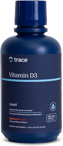 Trace Minerals Vitamina D3 líquida | 126 mcg (5000 UI) D3 con espectro completo de Trace Minerals iónico | Absorción rápida, alta potencia | Sabor