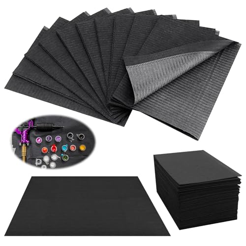 SUNOYA 50 Piezas Baberos Dentales, Baberos De Tatuaje, Desechables Para Tatuajes Impermeables Baberos Para Tatuajes Baberos Desechables Tatuajes, Para Mesa De Tatuaje, Pacientes(Negro, 33X45cm)