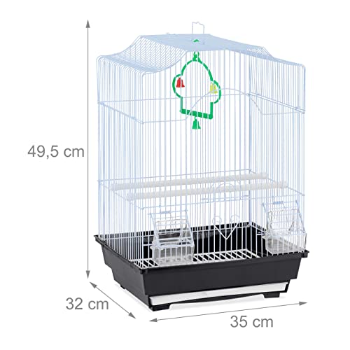 Image of Relaxdays Bird Cage, Birdcage, Perches, Swing, Feeders, H x W x D 49.5 x 35 x 32 cm, Black, Steel 50% Plastic