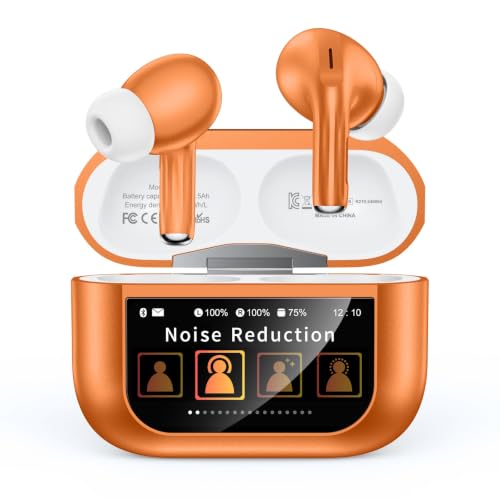 Image of Wireless Earbuds, Smart Touchscreen Ear Buds, ANC Headphones, Bluetooth 5.4 | Bluetooth 5.4, ENC Clear Calls, 13mm Drivers, 5 EQ Modes, Hi-Fi Deep Bass, Lightweight Fit, for iPhone /Android /Pad, Orange
