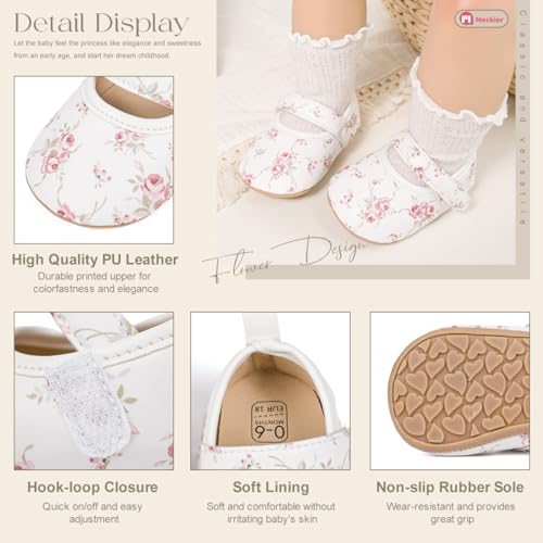 Image of Meckior Infant Baby Girl Sandals Soft Non-Slip Rubber Sole Handmade Princess Wedding Dress Shoes Toddler First Walkers
