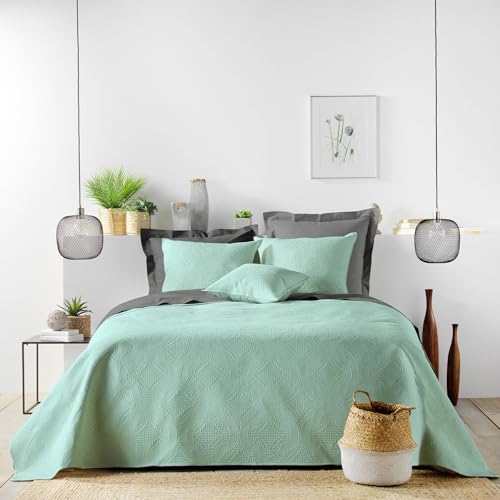 Colcha Microfibra Lisa Verde Salvia de 220x240 cm con Tacto Suave Cepillado 2