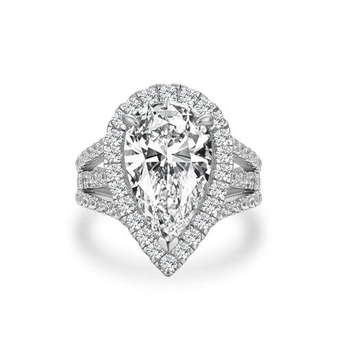 Luxury 5.0CT Pear Cut Engagement Ring for Women, S925 Silver Split Triple Shank Halo AAAAA CZ Promise Ring