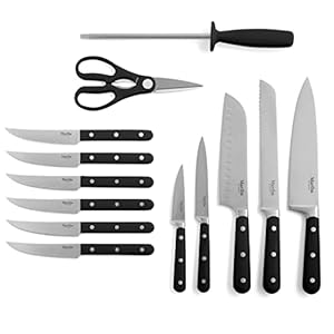 Martha Stewart Eastwalk 14 Piece High Carbon Stainless Steel Cutlery Knife Block Set w/ABS Triple Riveted Forged Handle Acacia Wood Block - Matte Black Martha Stewart Eastwalk 14 Piece High Carbon Stainless Steel Cutlery Knife Block Set wABS Triple Riveted Forged Handle Acacia Wood Block Matte Black
