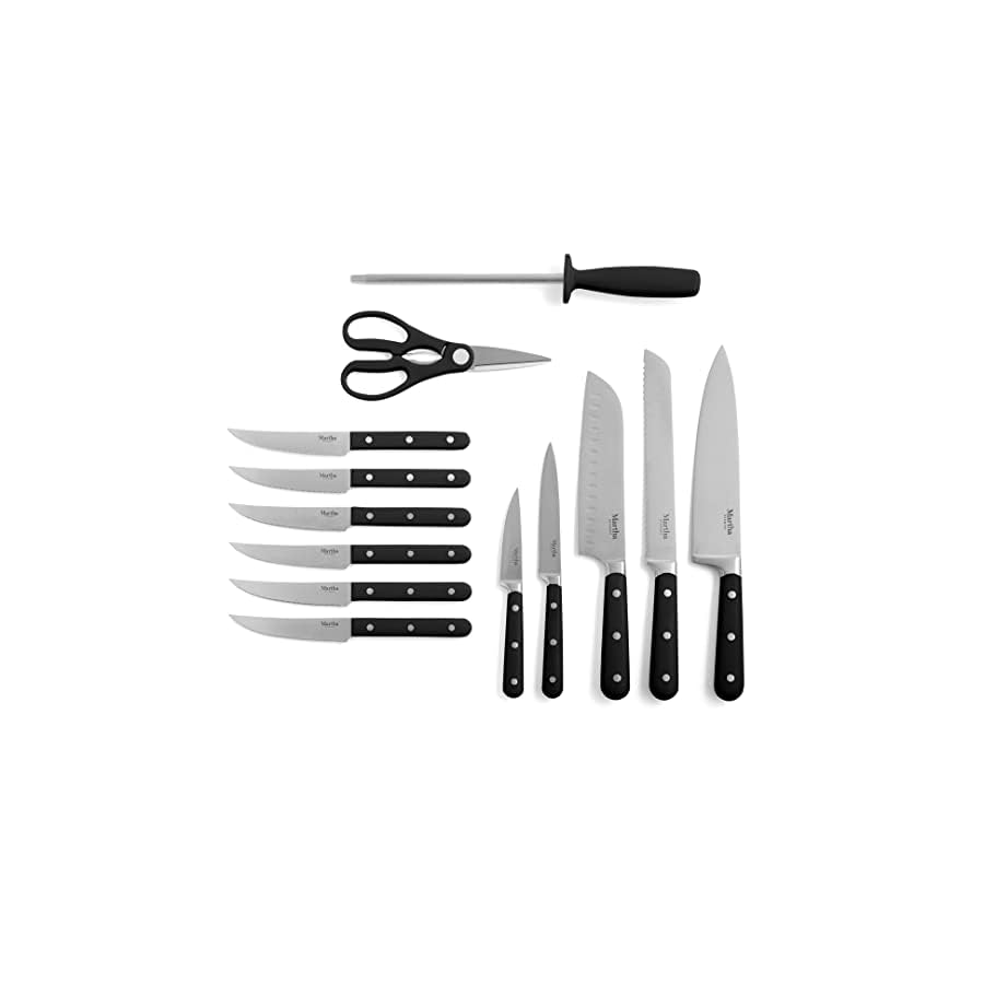 Martha-Stewart-Eastwalk-14-Piece-High-Carbon-Stainless-Steel-Cutlery-Knife-Block-Set-wABS-Triple-Riveted-Forged-Handle-Acacia-Wood-Block-Matte-Black Martha Stewart Eastwalk 14 Piece High Carbon Stainless Steel Cutlery Knife Block Set w/ABS Triple Riveted Forged Handle Acacia Wood Block - Matte Black