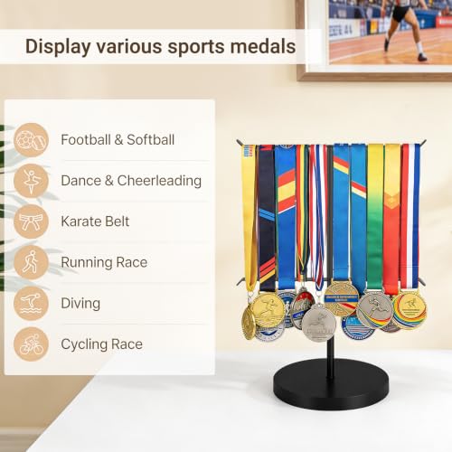 Image of Mkono Medal Hanger Display, Metal Medal Holder, Race Award Medals Display Stand for Running, Sports, Marathon, Wrestling, Taekwondo, Wood and Iron Material, 12x16 Inches (Black)