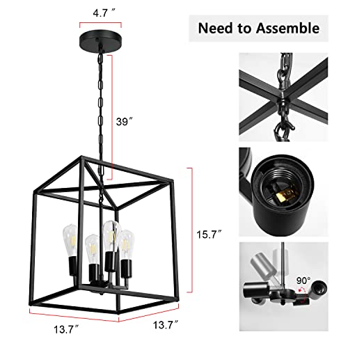 Mipaws 4-Light Industrial Metal Farmhouse Chandelier, Black Lantern Entryway Pendant Light, Hanging Light Fixture For Kitchen Island Living Room Foyer Dinning Room (13.7''X15.7'') #TOP3