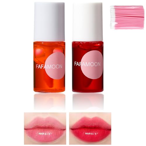 Fafamoon Long Lasting Lip Gloss,Fafamoon Lip Gloss,Fafamoon Lip Tint Stain Set,Fafamoon Lip Stain Long Lasting Waterproof,Fruit Juice Lip Tint Set,Non-sticky, Transfer-Proof (#1+#2)