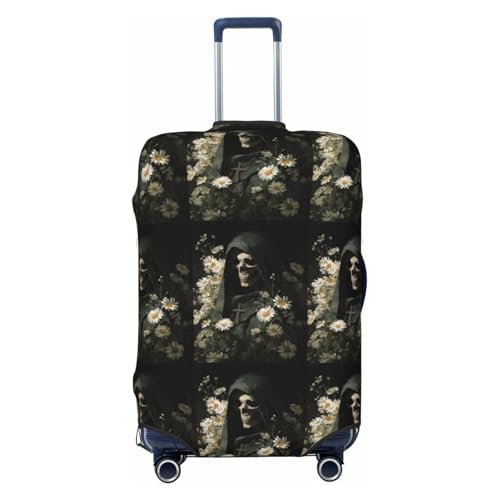Dark Gothic Skeletal White Daisies Elastic Travel Luggage Covers Dustproof Scratch-Resistant Suitcase Protector Fit 22-24 Inch