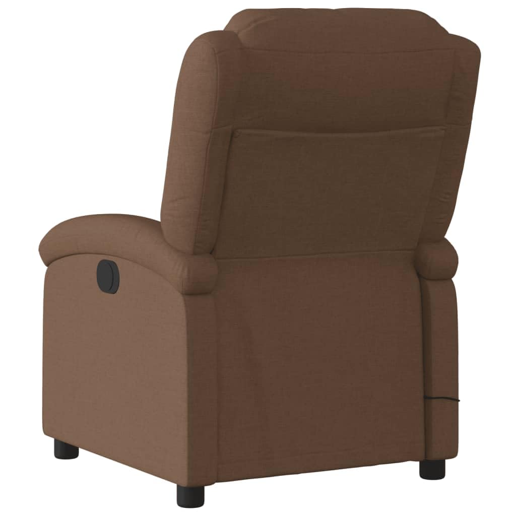 Poltrona massaggiante marrone in tessuto, poltrona relax con funzione sdraio, massaggio a 6 punti, comoda imbottitura, tasca laterale, per soggiorno, camera da letto, portata 110 kg