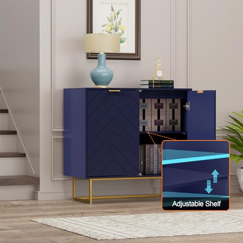 Scurrty 31.5\'\' Sideboard Buffet Cabinet with Storage, Sideboard Storage Cabinet with Doors and Adjustable Shelf, Accent Cabinet for Living Room, Kitchen, Navy Blue - Thumbnail 5