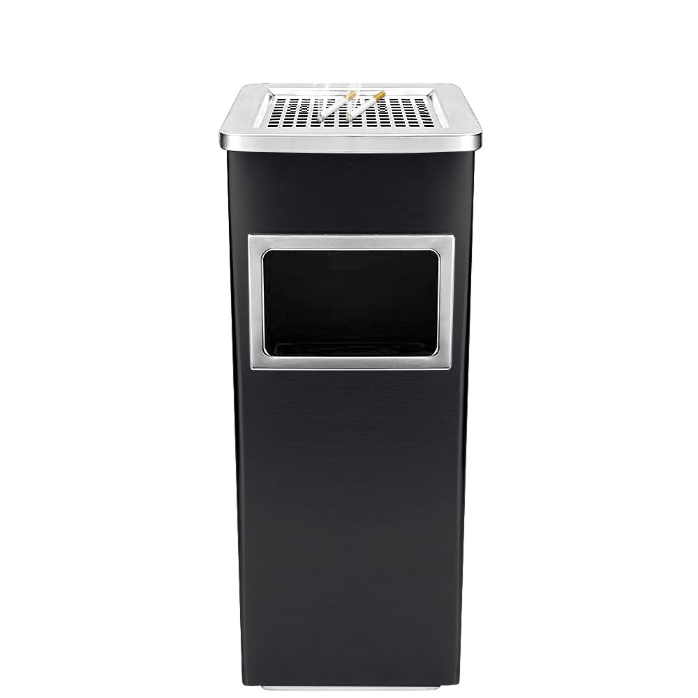 HUOLE Pattumiera con Posacenere Acciaio Inox Contenitore Cestino Design Elegante Funzionale Raffinato Inserti Rimovibili Robusto Capacità - Nero (2pz) 30 * 24 * 60 cm - 48 l