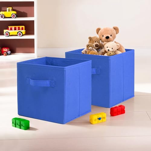 Image of Kuber Industries (Pack of 2) Foldable Storage Box | Multipurpose Storage Organizer For Clothes | Plain Wardrobe Organizer for Book, Stationary & Toys | 11 Inch | Royal Blue