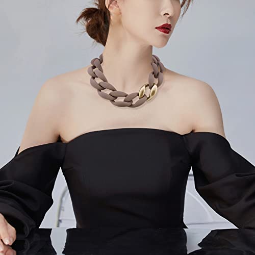 Firstmeet Statement Chunky Acrylic Brown Chain Link Choker Necklace For Women thumb #2