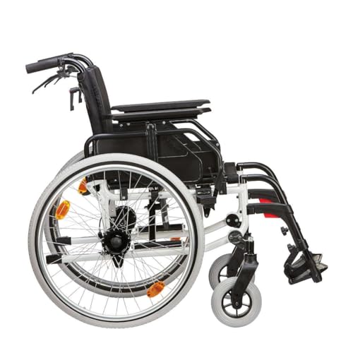 FabaCare Rollstuhl Caneo-S mit Trommelbremse, Leichtgewichtrollstuhl aus Aluminium, Alu Transportrollstuhl faltbar, Faltrollstuhl, Standardrollstuhl, höhenverstellbar, bis 130 kg, Sitzbreite: 48 cm