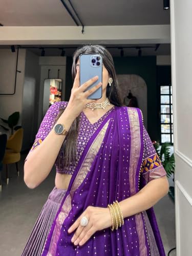 Shriva Fashion Indian ready to wear Flared Lehenga Choli Set with stitched blouse for Navaratri (Purple 8, 46)
