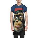 WPUTY Wasserdichte Latzschürze mit Tasche, gepunktet, lange Grillschürze für Erwachsene, verstellbare Küchenschürze für Küche, Garten, für Koch, Männer und Frauen, affe, One size