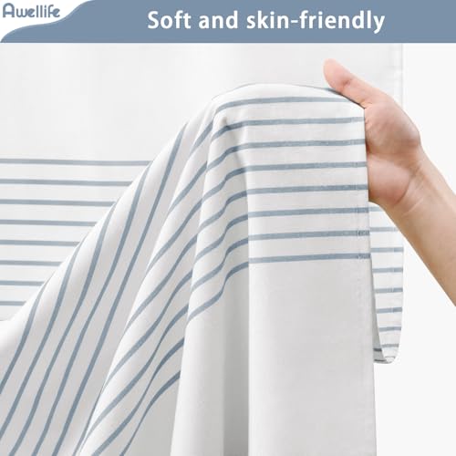 Awellife Blue Shower Curtain Beach Ocean Coastal Nautical Shower Curtain for Bathroom Stripe Tassel 72 X 72 Inches Cotton - Image 6