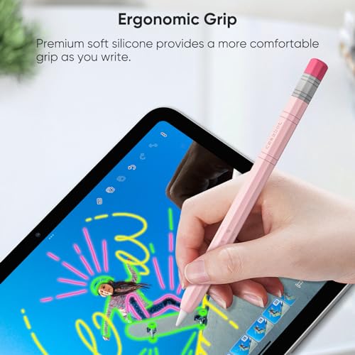 Image of Fintie Silicone Sleeve for Apple Pencil (USB-C), Light Pen Skin Case Cover Soft Protective Anti-Slip Pencil Grip Holder, Supports Magnetic Attachment, Pink