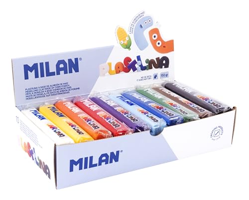 Milan Caja expositora 10 Barras de plastilina de 150 g, Colores Surtidos, Multicolor, 150g (FACTIS, S.A. 91411510B)