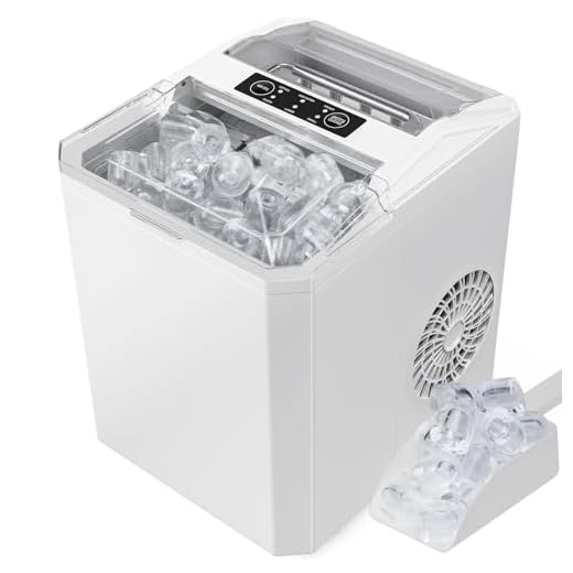 Sweetcrispy Countertop Ice Maker - 9 Cubes in 6 Mins, 26lbs/24Hrs, 2-Size Bullet Ice, Self-Cleaning Portable Ice Machine with Quiet Operation for Home Office Camping, White