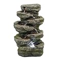 9x5x14 Indoor Gray Stone-Look Water Fountain, 7-Tier Polyresin Cascading Rock Tabletop Fountain with LED Light