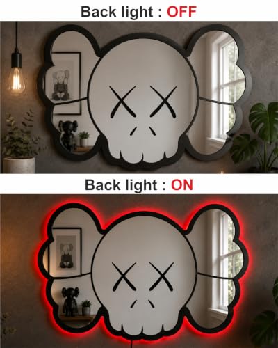 Image of AD INFINITUM LED Wall Lamp, Comic Lover, Bat Cave, Night Lamp, for Gift, Kids Room, Gaming Setup, Gaming Room, Man Cave (KAWS face Mirror Backlit)