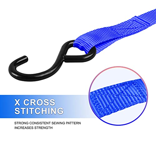 Awelcraft Ratchet Straps, 1500 Lbs Breaking Strength - Premium 4X 15Ft Tie Down Strap Set, 4X Soft Loops For Moving Appliances, Lawn Equipment, Motorcycle (Blue) #TOP4