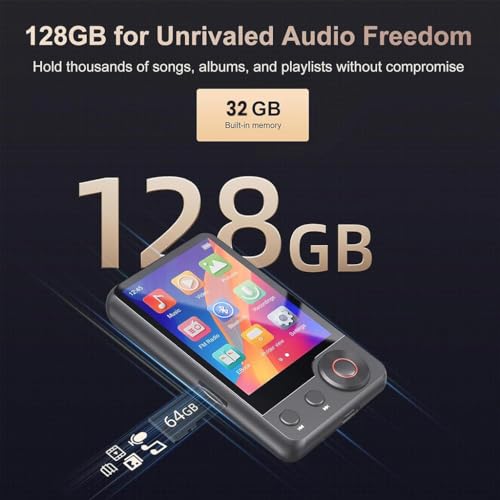 Image of AUDIOCULAR M71 MP3 Music Player with Bluetooth 5.3, HiFi Speaker, 2.4 inch Touch Screen, 32GB Storage (Up to 128GB), Dual Audio Jack, Type-C Port, Video Playback, E-Book, Alarm, FM Radio etc. (32GB-Grey)