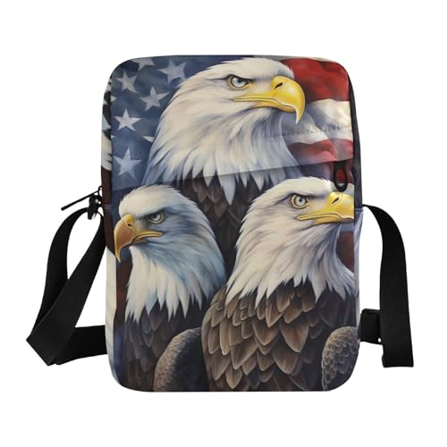 Crossbody Bag American Flag Eagle 4th Of July Independence Day Messenger Bag for Women Men Purse Shoulder Bag Satchel Bag with Adjustable Strap 202a7043