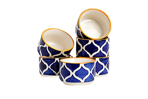 Image of Handpainted Moroccan /Umrao Pattern Ceramic Dip Bowl Set (40 ML, Small, Set of 6)