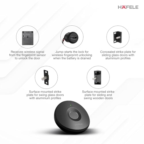 Image of Hafele Kabi Flow Digital Furniture Lock | Smart Control | Capacitive Fingerprint Access | Drawers and Cabinets | Compact | Black Matt | Colour Status Indicator