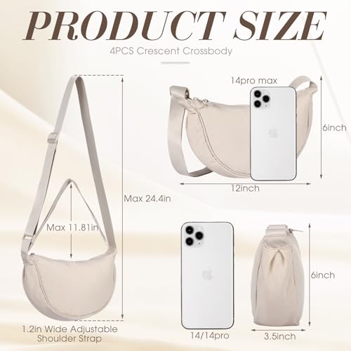 4 Pcs Nylon Crescent Crossbody Purses Bag for Women Men Half Moon Shape Sling Travel Bag Crescent Shoulder(Cold Colors)2