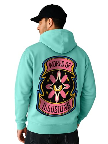 Image of Veirdo Cotton Fleece Regular Fit Full Sleeve Hooded Sweatshirt Front and Back Graphic Printed Jumper Hoodie for Men
