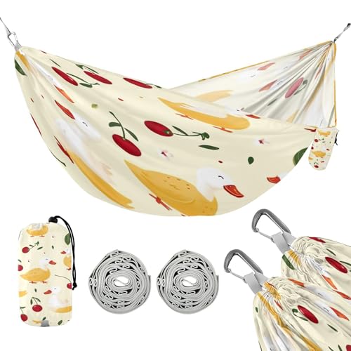 ATTX Cherries Ducks Camping Hammock - Lightweight & Portable Hammocks, Heavy Duty 330lbs Capacity for Indoor, Hiking, Backpacking, Travel, Backyard, Beach#426