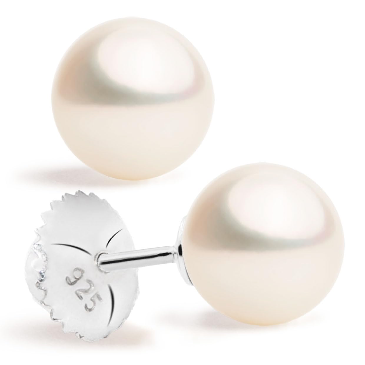 SECRET & YOU - Perlenohrringe für Babys und Mädchen. Weiße runde Perlen mit speziellen Gewindemuttern - Erhältlich in 18 Karat Gold oder 925 Sterling Silber und in verschiedenen Größen.