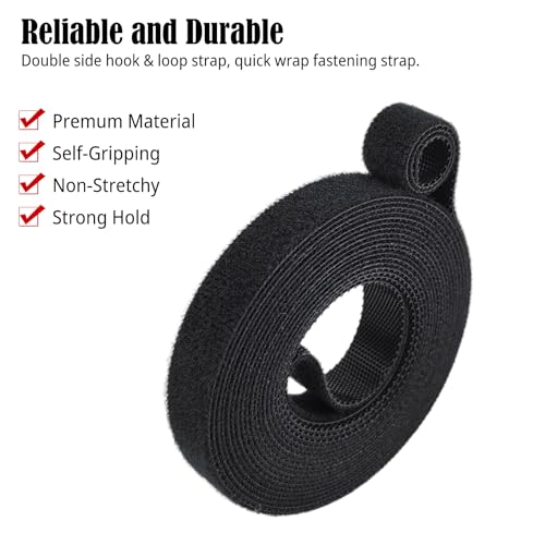 Image of Double-Sided Hook and Loop Straps, 1 /2 in x 10 ft Reusable Self-Gripping Straps, Hook and Loop Roll for Home Office (Black)