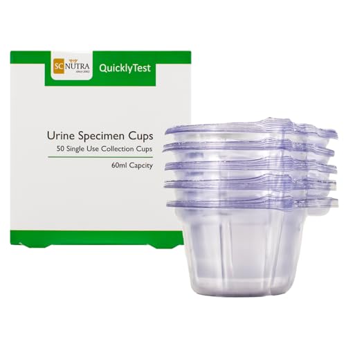 SC Nutra Urine Specimen Cups (50 Pack) 60ml Sterile Sample Containers Disposable Urine Collection Pots Hygienic & Leak Resistant for Home & Clinical Testing for Pregnacy UTIs Cystitis.