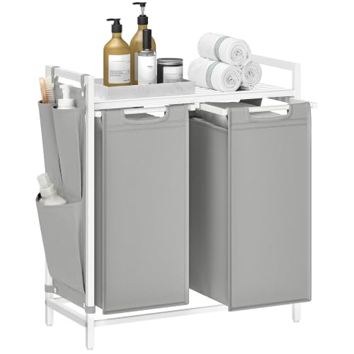 Image of VASAGLE Laundry Hamper with Shelf, 2 Pull-Out Bags, 2 x 12.1 Gallons (46 L)