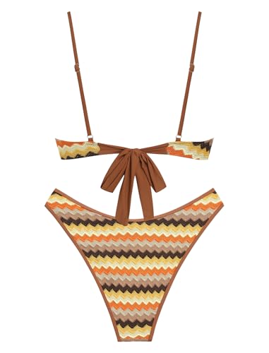 Image of ZAFUL Women High Cut Bikini Sets String Sexy Swimsuit Two Piece Underwire Bathing Suit Brazilian Cheeky Cut Out Cute Swimwear