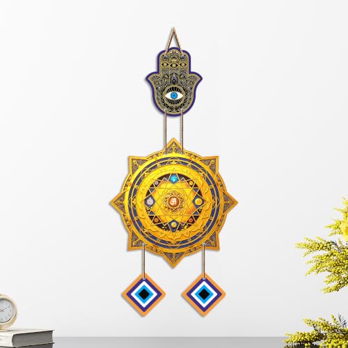 Image of Artvibes Hamsa Hand with Sacred Yantra Evil Eye Wall Hanging | Protective Nazar Battu Decor for Main Door Entrance | Positive Energy Spiritual Accent for Home and Office (WH 85138N)