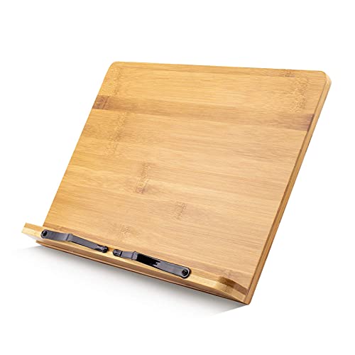 Large X 13 Inch Bamboo Best Cookbook Holders And Stands With 5 Adjustable Height For Kitchen Recipe Textbook Magazine Reading Hands Free #TOP6