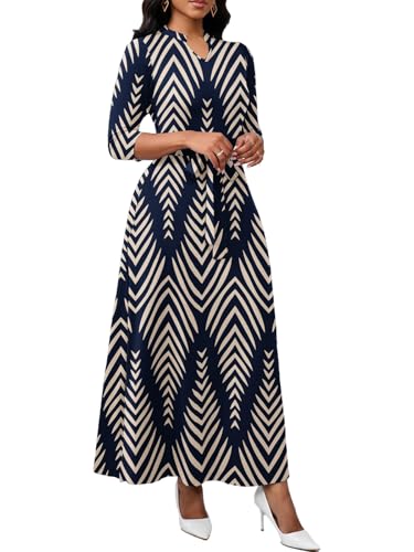 Image of BubFee Maxi Dresses for Women Semi Formal Long Dress 3 /4 Sleeve Casual A-line Church Dresses with Pockets