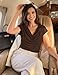 ZESICA Women's Summer Short Sleeve Business Casual Tops 2026 Cowl Neck Knit Shirts Spring Work Dressy Blouses Coffee Large